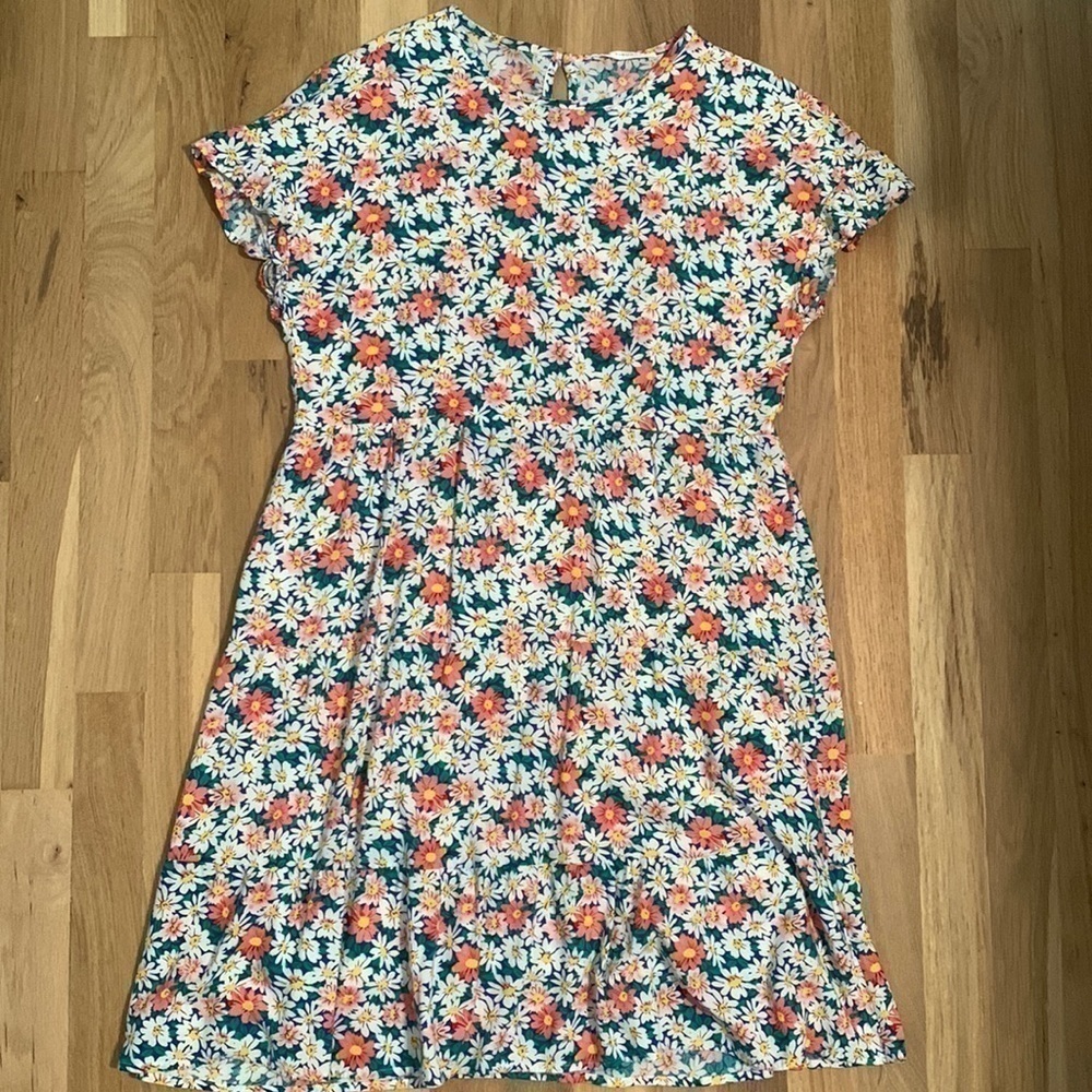 KIRUNDO Short Sleeve Floral Knee-high Cotton Dress White/Pink/Blue Women’s S